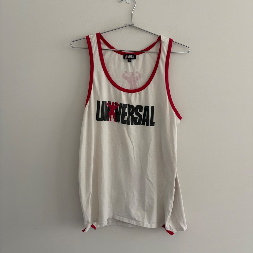 Universal Nutrition Bodybuilding Tank Top White Red Ringer XL